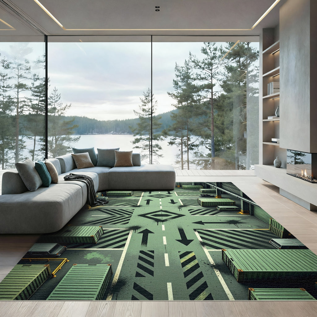 Industrial Green Directional Arrow Ground Rug