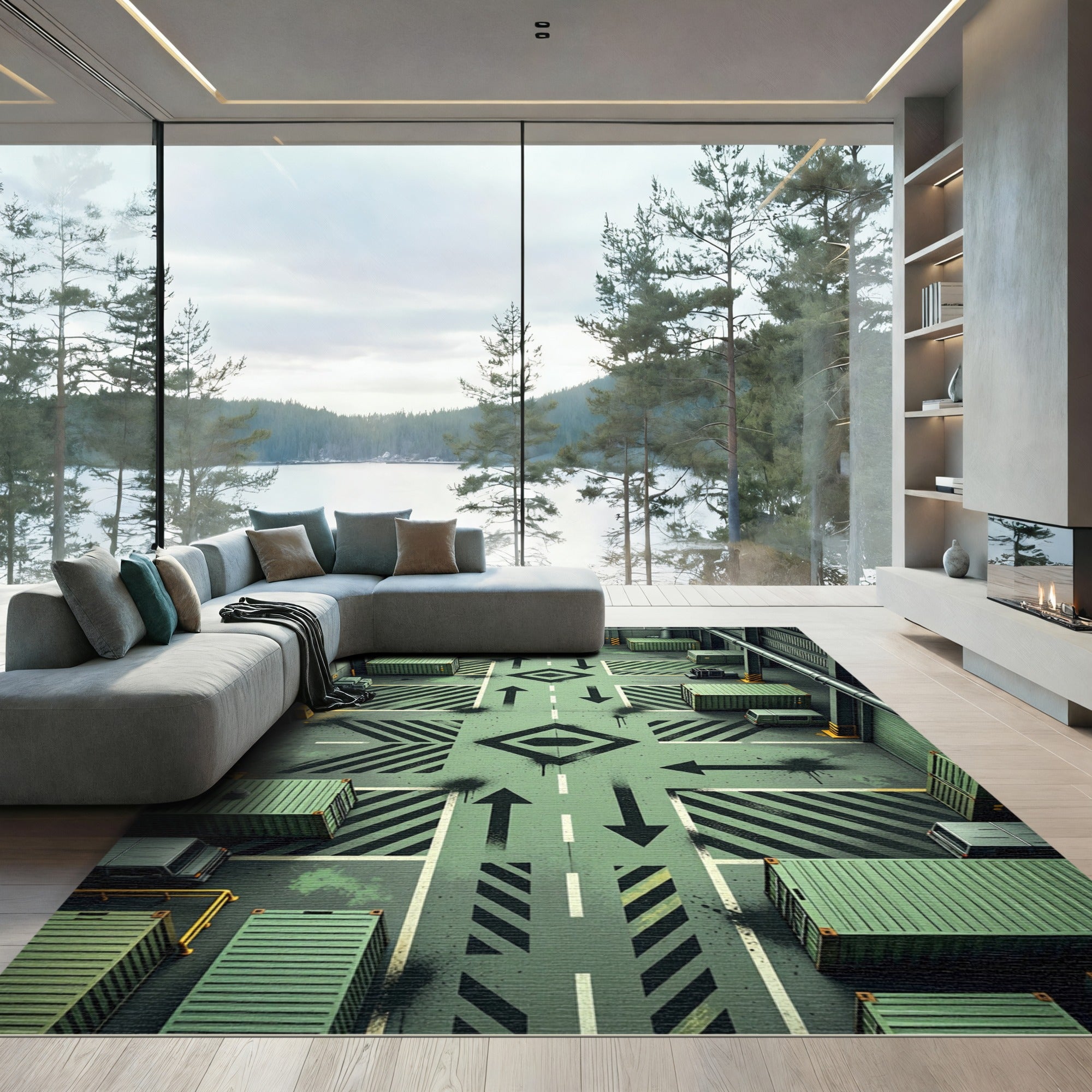 Industrial Green Directional Arrow Ground Rug