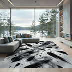Dramatic Monochrome Abstract Ink Brush Stroke Rug