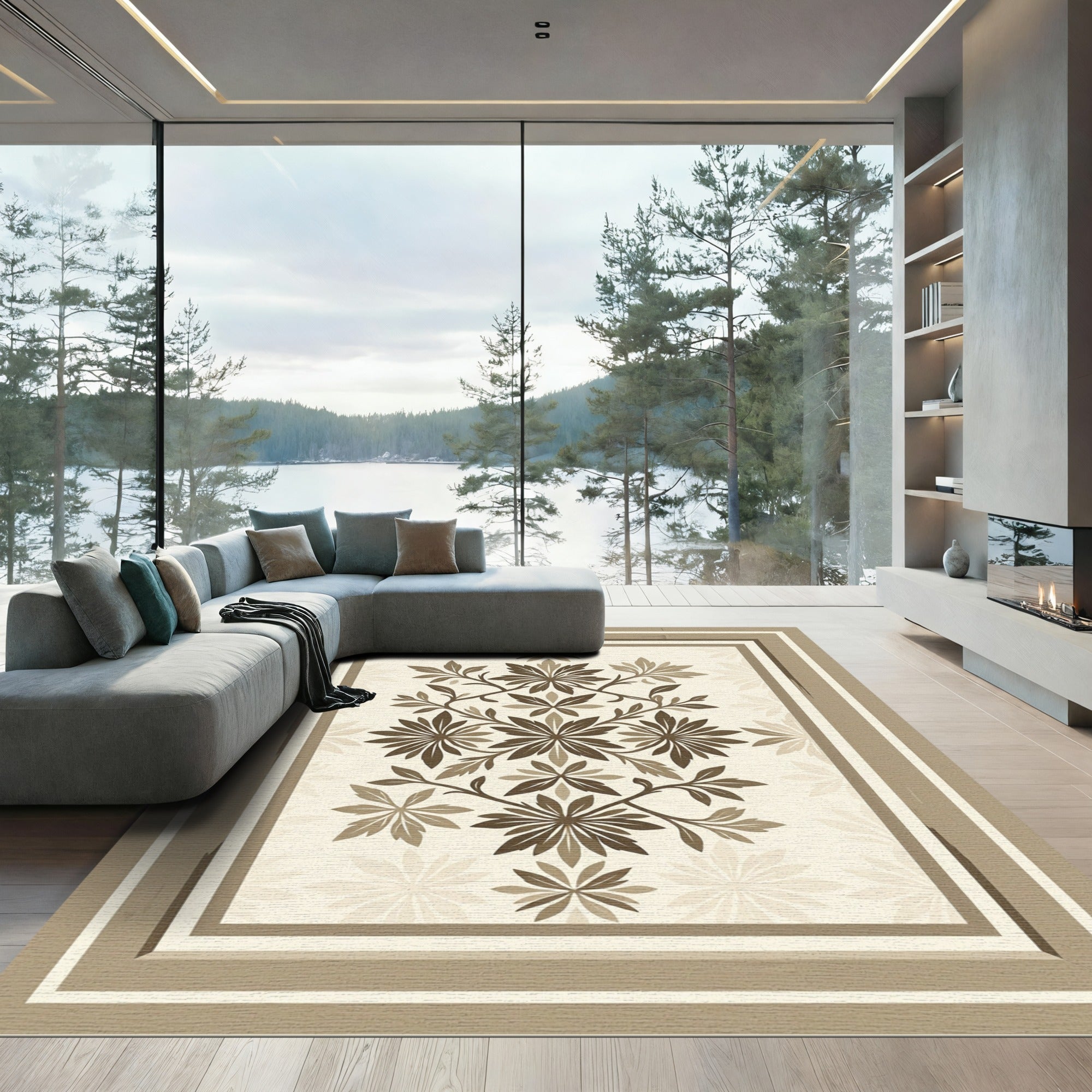 Earthy Floral Vine Medallion Rug