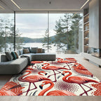 Coral Flamingos With Scattered Dots Rug