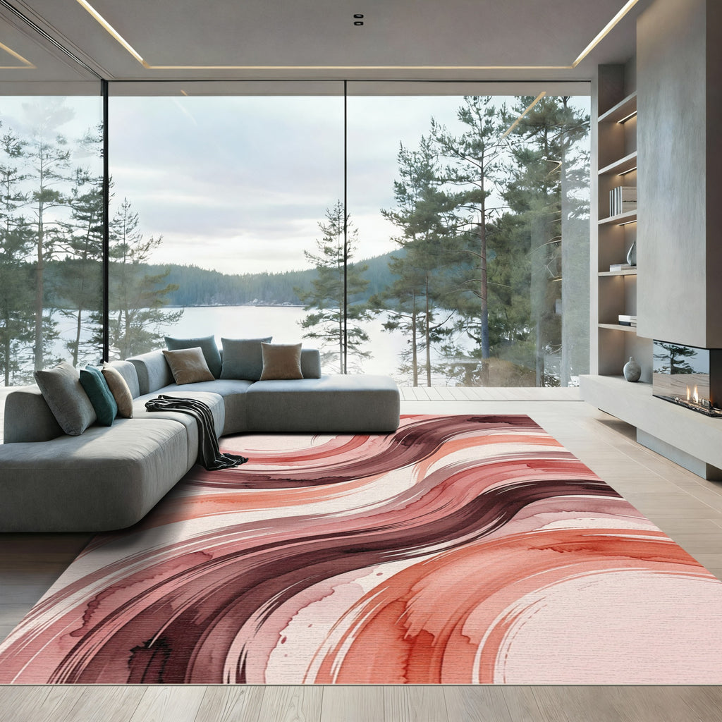 Abstract Terra Cotta Wave Watercolor Rug