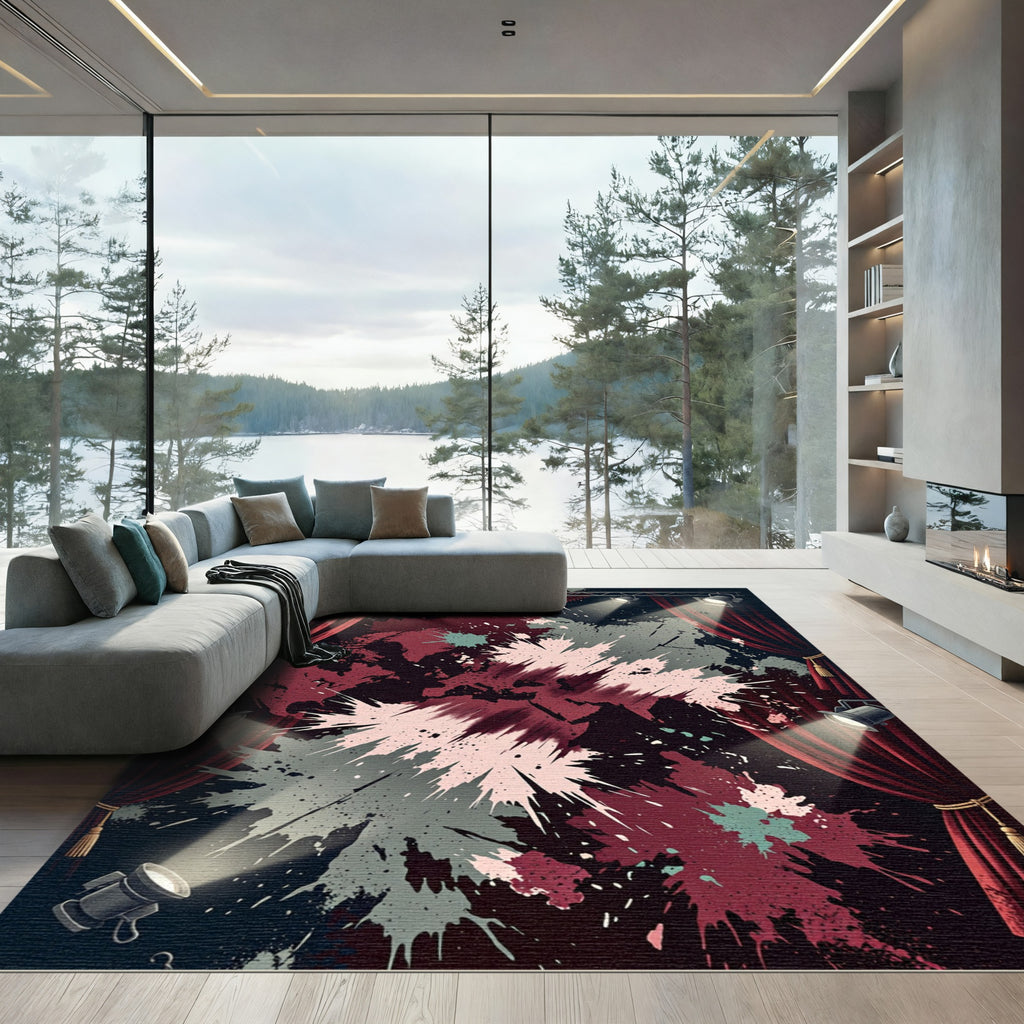 Crimson Splash Abstract Stage Rug
