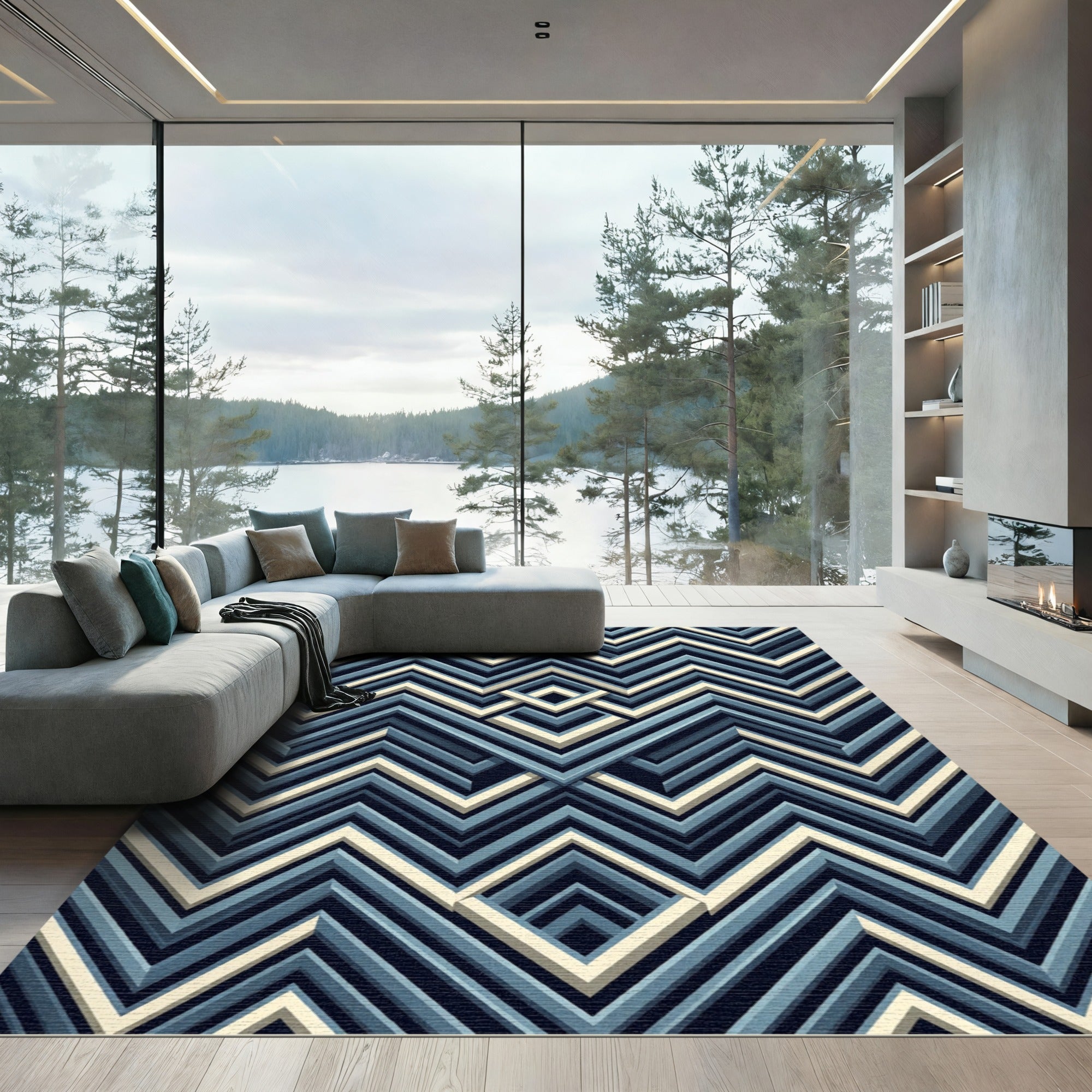 3D Chevron Diamond Medallion Geometric Rug