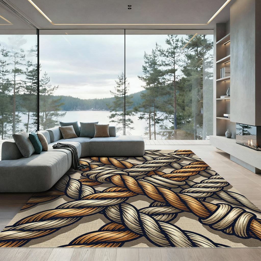 Braided Rope Natural Cream Gold Rug