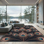Elegant Copper Peacock Feather Art Rug