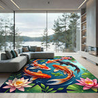 Vibrant Koi Pond Lotus Floral Art Rug