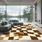 Brown Cream Checkered Flag Waves Rug