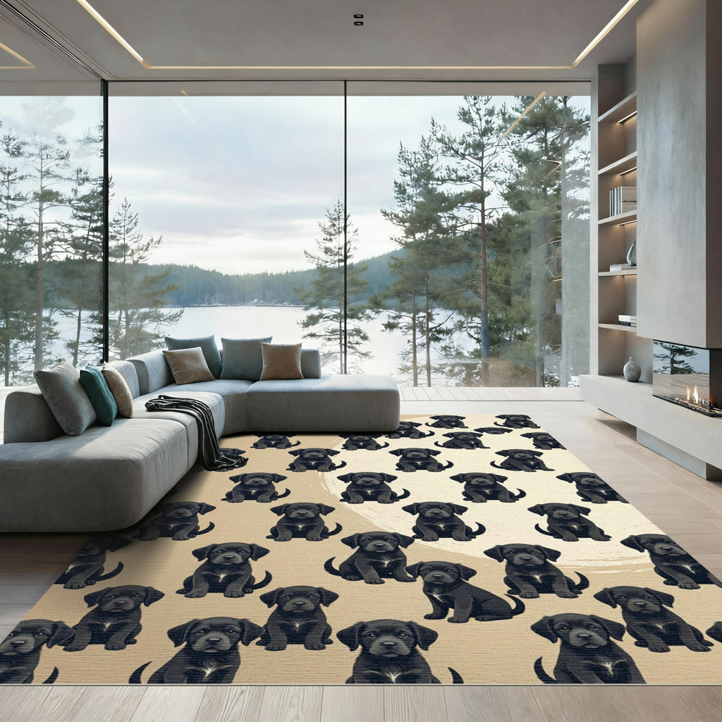 Adorable Black Labrador Puppy Medallion Gold Rug