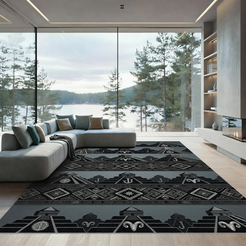 Monochromatic Stepped Pyramid Tribal Rug