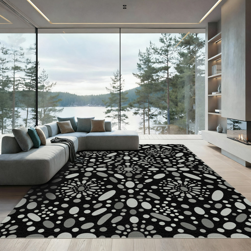 Monochrome Abstract Floral Droplet Rug