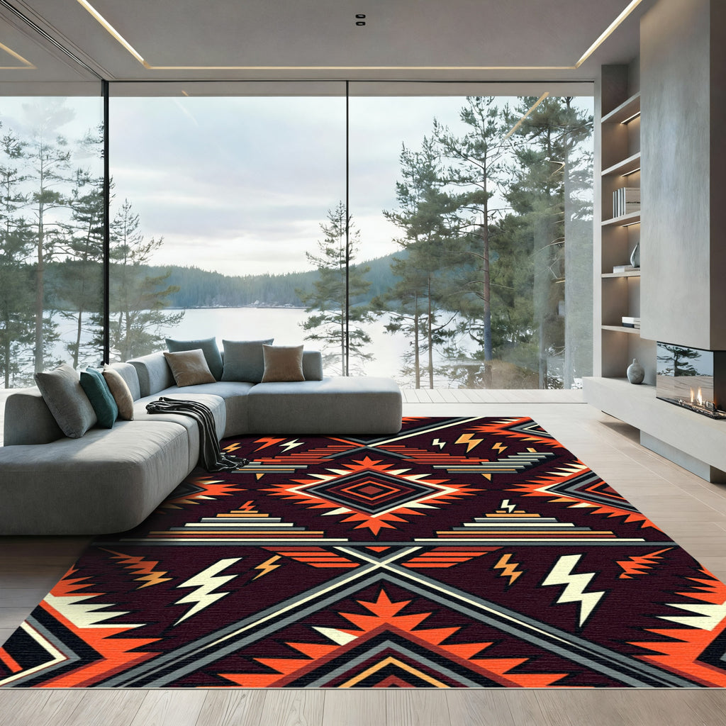 Geometric Lightning Step Chili Orange Rug