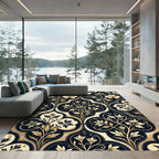 Elegant Black and Gold Damask Foliage Rug