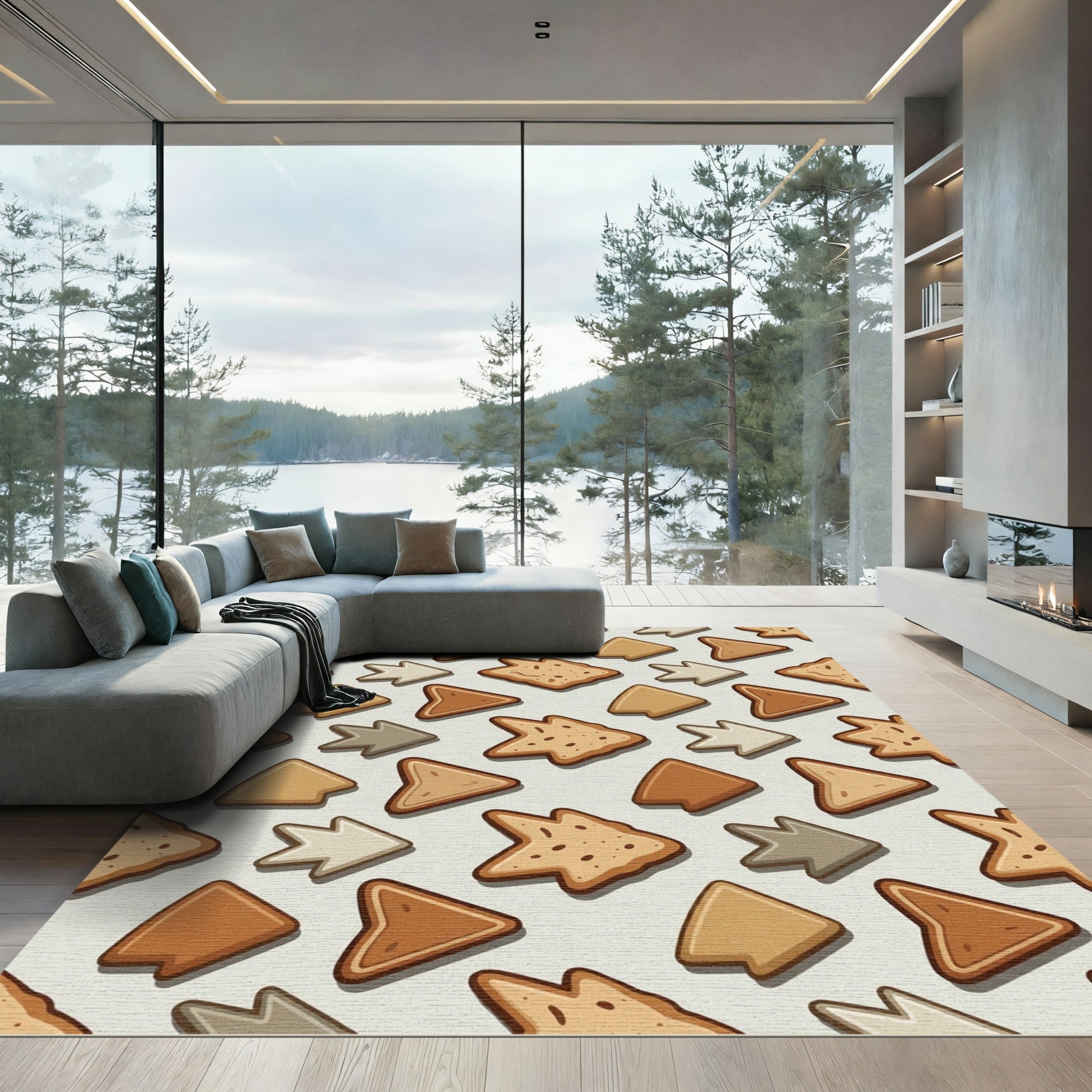 Earthy Bread Slice Geometric Arrow Quilt Rug