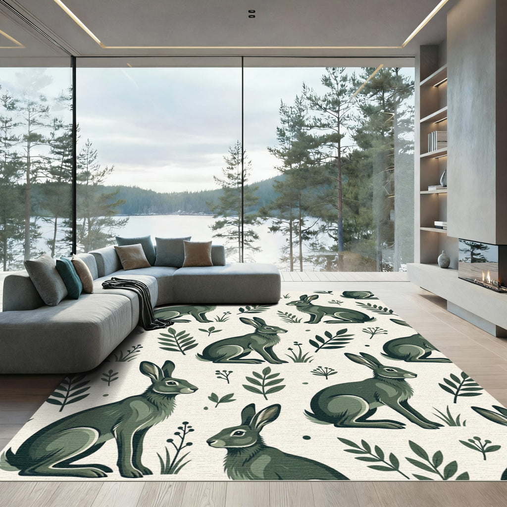 Sage Green Forest Hare Flora Rug