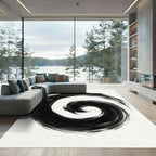 Black Ink Brush Stroke Swirl Rug