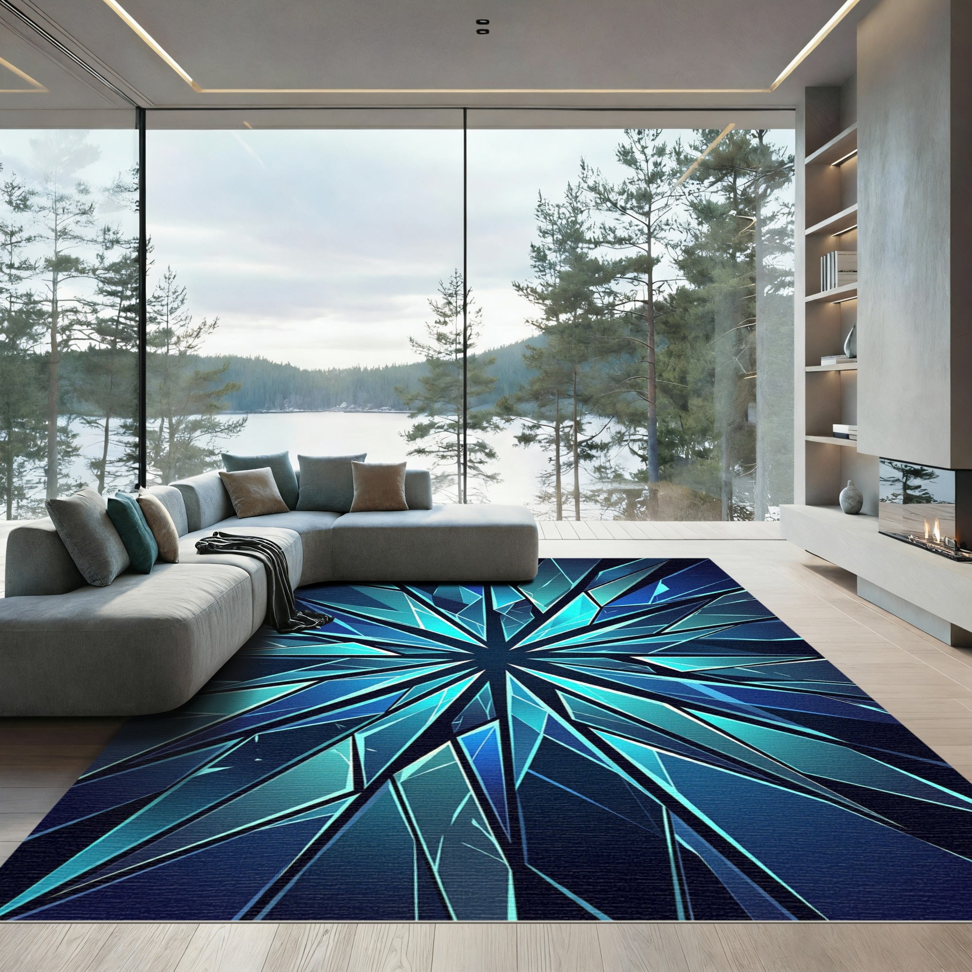 Geometric Sapphire Shard Celestial Star Rug