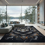 Black Gold Lotus Mandala Smoke Art Rug