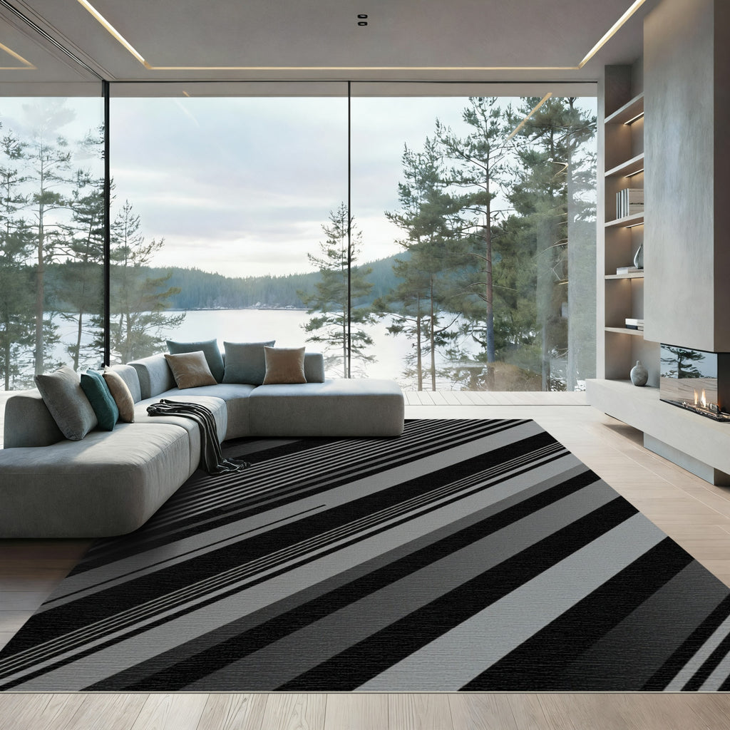 Modern Minimalist Gray Diagonal Stripe Rug