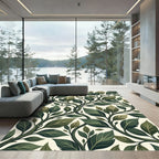 Vibrant Green Leafy Vine Pattern Rug