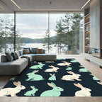 Whimsical Pastel Rabbit Meadow Art Rug