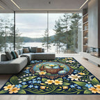 Floral Easter Basket Botanical Blue Rug
