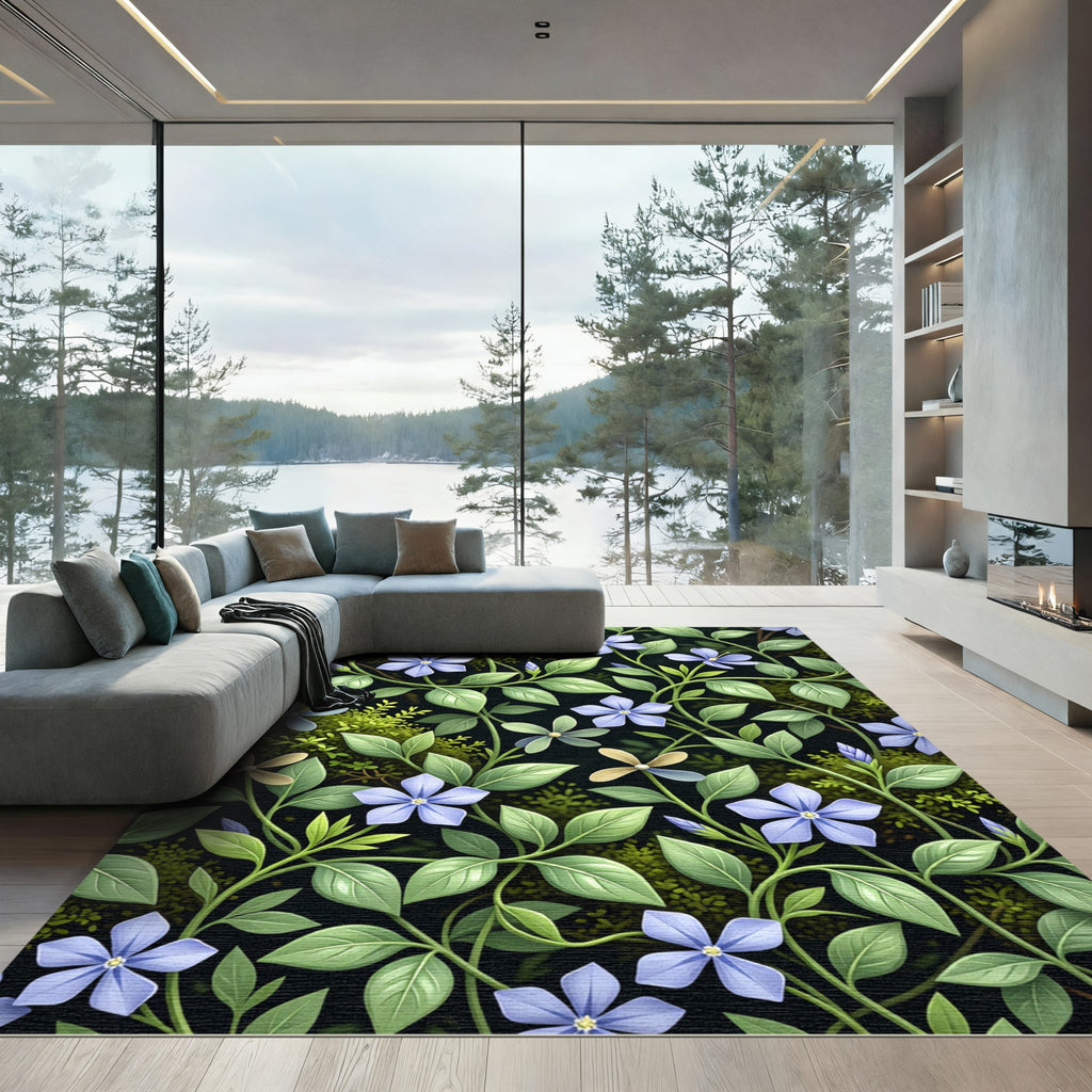 Periwinkle Blue Floral Botanical Garden Rug