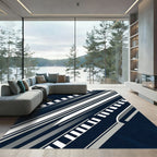 Minimalist Navy Geometric Diagonal Stripe Rug