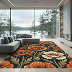 Botanical Poppy Bloom Deep Navy Rug