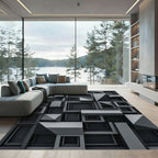 Monochromatic Charcoal Dimensional Geometric Block Rug