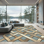 Modern Light Blue Interlocking Wood Chevron Rug