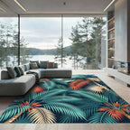 Vibrant Tropical Palm Foliage Illustration Rug