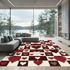 Red White Dark Brown Heart Checkerboard Rug