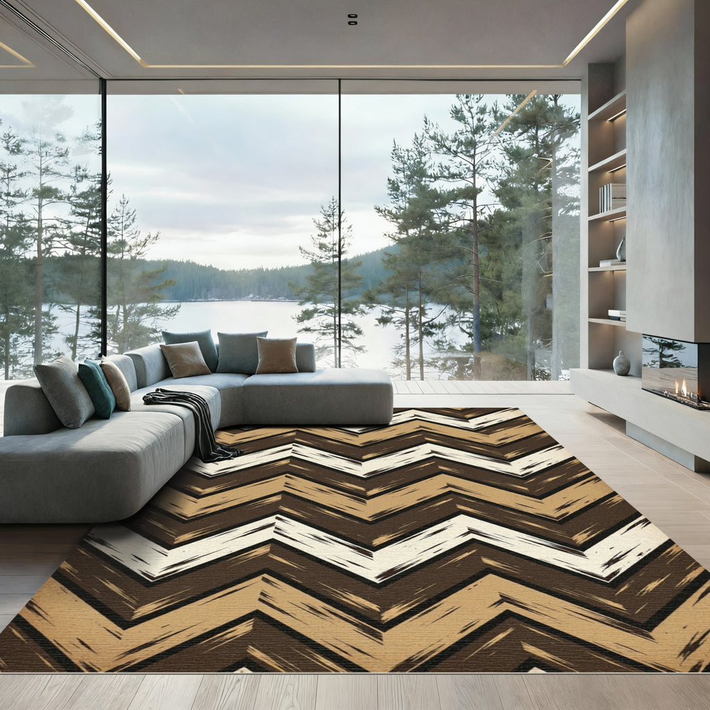 Brown Beige Chevron Brushstroke Rug