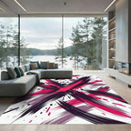 Bold Abstract Carmine Black Ink Brushstrokes Rug