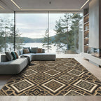 Elegant Gold Geometric Brocade Tile Rug