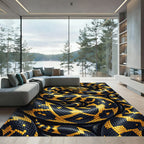 Golden Black Serpentine Abstract Coil Rug