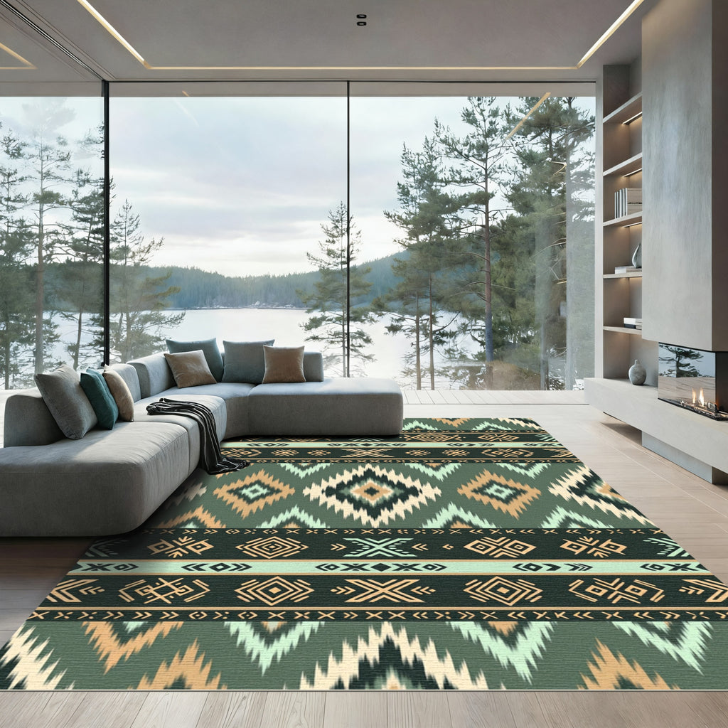Earthy Tribal Geometric Chevron Rug