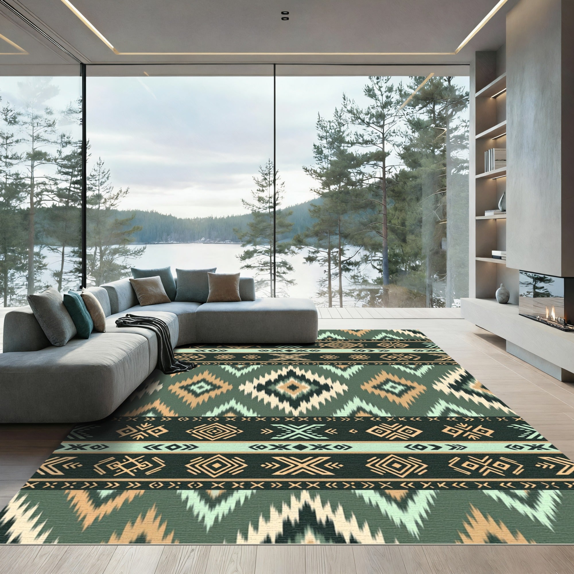 Earthy Tribal Geometric Chevron Rug
