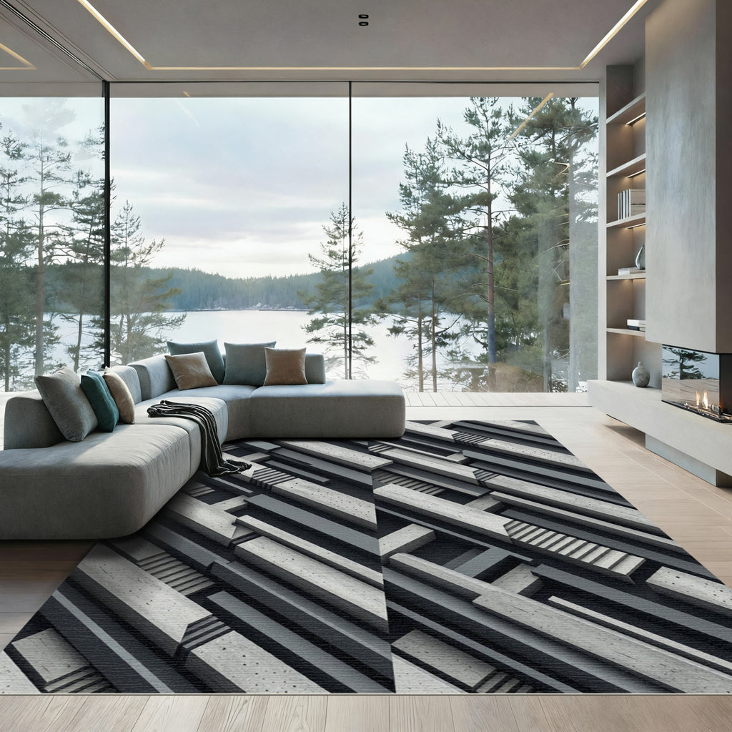 Geometric Concrete Illusion Abstraction Rug