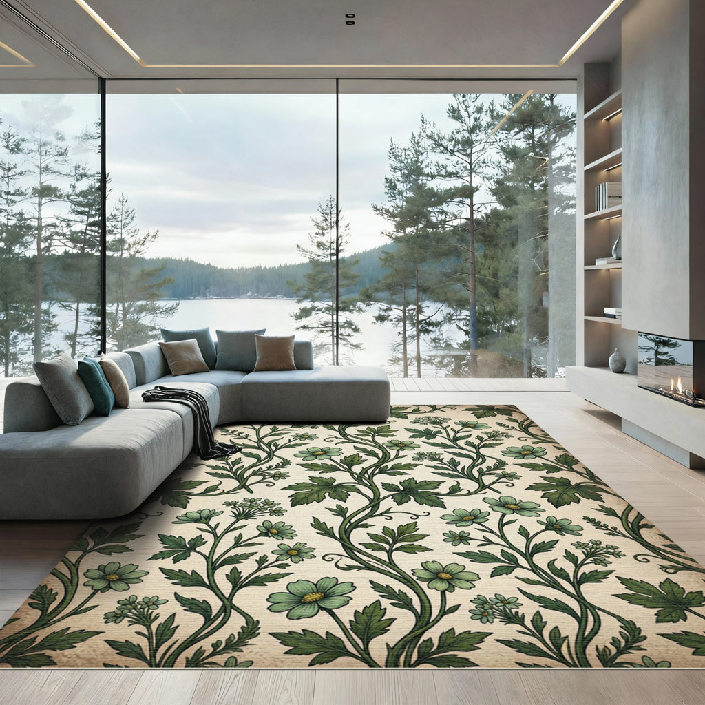 Vintage Sage Floral Botanical Vines Rug
