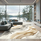 Earthy Taupe and Charcoal Abstract Swirl Rug
