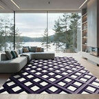 Geometric Dark Purple Lattice Grid Rug