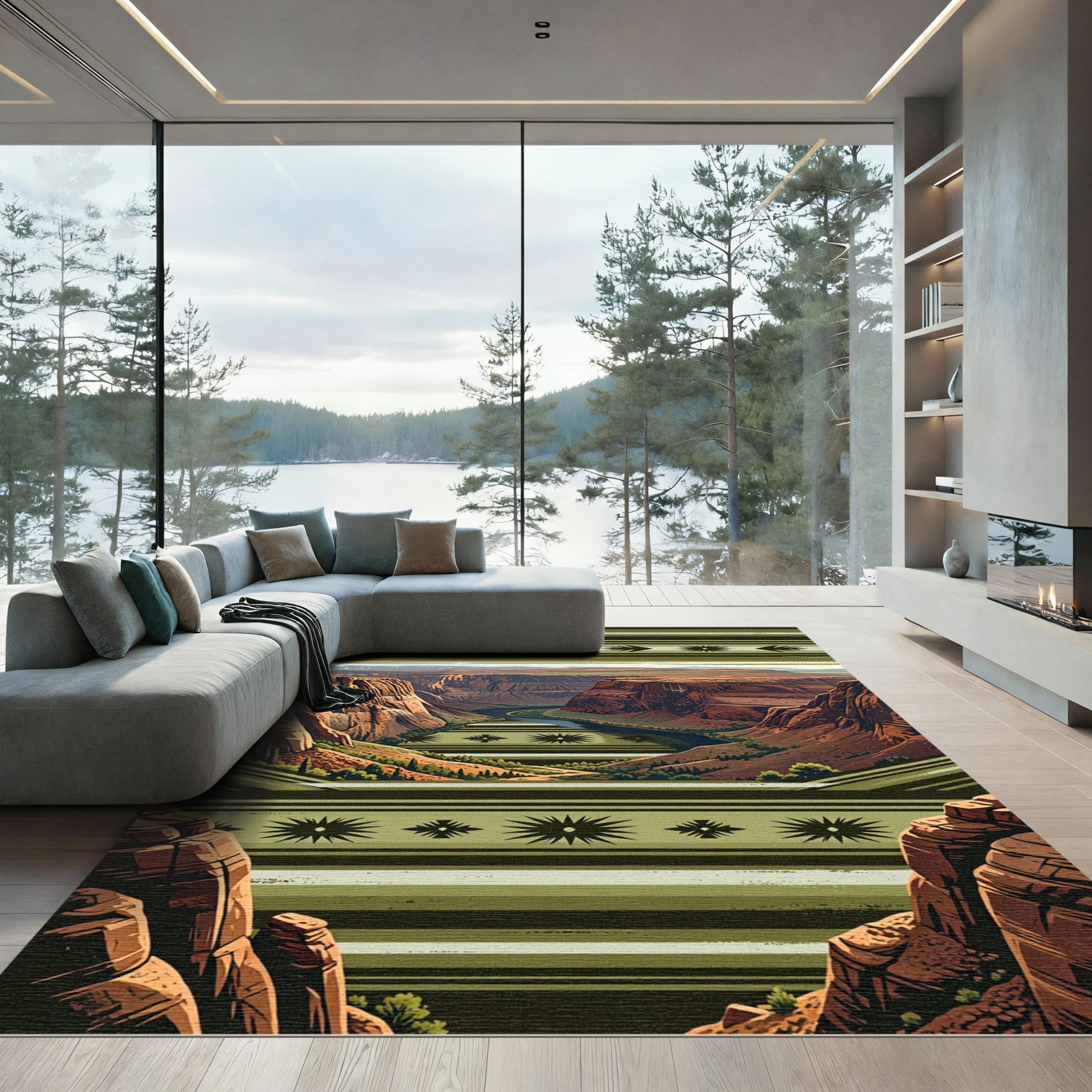 Earthy Canyon Landscape Geometric Star Rug