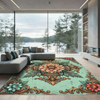 Golden Floral Medallion Aquamarine Rug