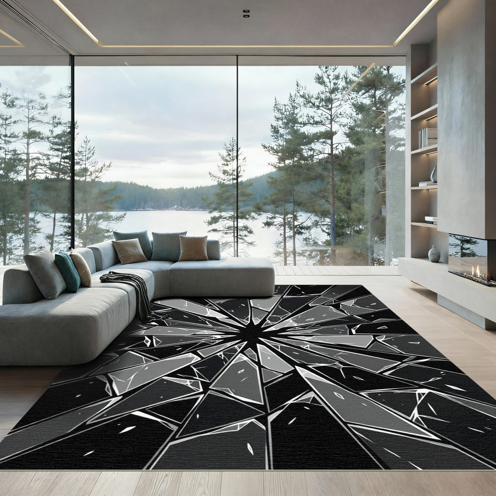 Monochromatic Sharp Geometric Shattered Glass Rug