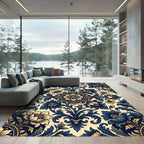 Elegant Blue Gold Floral Damask Rug