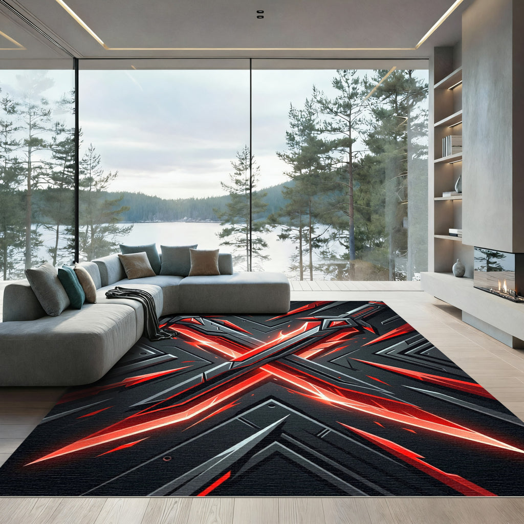 Glowing Crimson Dual Crossed Blades Rug