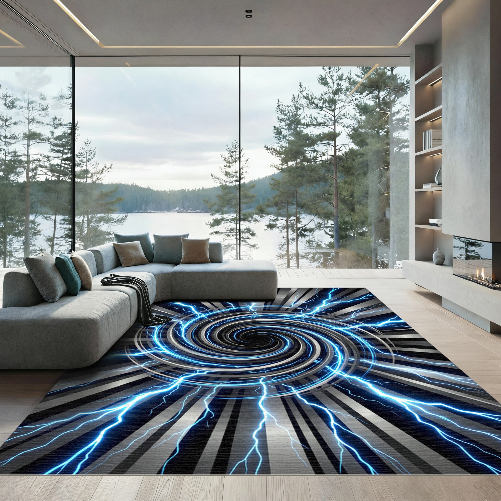 Electric Blue Vortex Radial Storm Rug