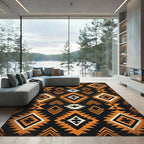 Geometric Western Diamond Aztec Rust Black Rug